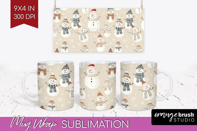 Snowman Mug Wrap - Cute Christmas Mug PNG Sublimation Sublimation OrangeBrushStudio 
