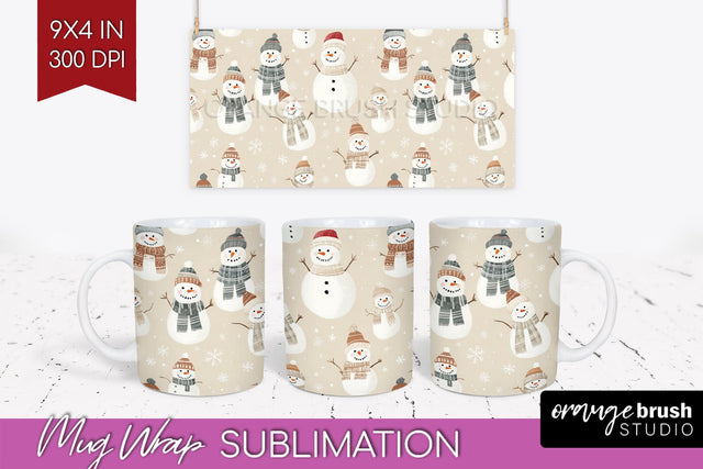 Snowman Mug Wrap - Cute Christmas Mug PNG Sublimation Sublimation OrangeBrushStudio 