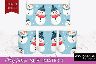 Snowman Mug Wrap - Cute Christmas Mug PNG Sublimation Sublimation OrangeBrushStudio 