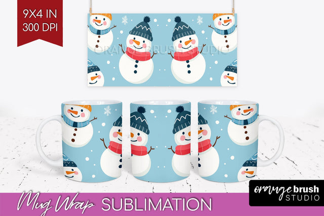 Snowman Mug Wrap - Cute Christmas Mug PNG Sublimation Sublimation OrangeBrushStudio 