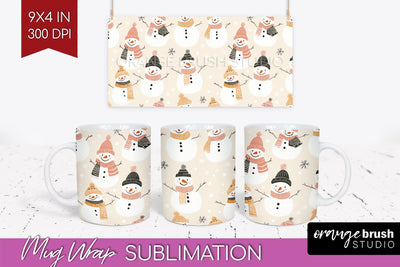 Snowman Mug Wrap - Cute Christmas Mug PNG Sublimation Sublimation OrangeBrushStudio 