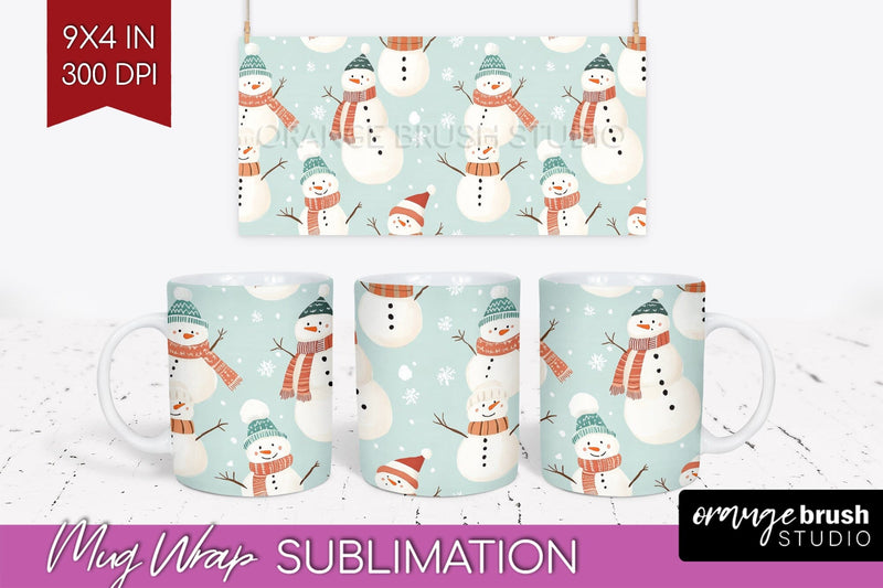 Snowman Mug Wrap - Cute Christmas Mug PNG Sublimation Sublimation OrangeBrushStudio 