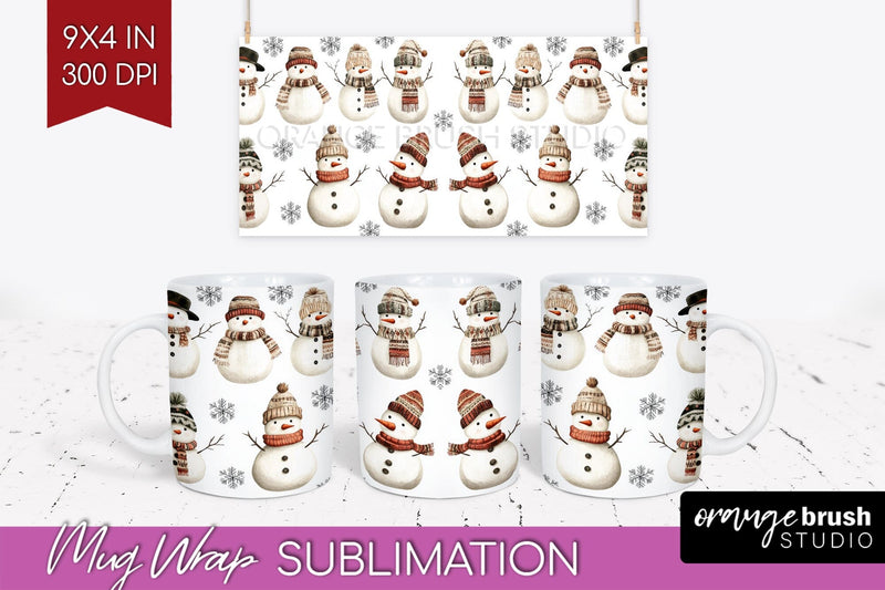 Snowman Mug Wrap - Cute Christmas Mug PNG Sublimation Sublimation OrangeBrushStudio 