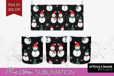 Snowman Mug Wrap - Cute Christmas Mug PNG Sublimation Sublimation OrangeBrushStudio 