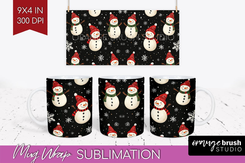 Snowman Mug Wrap - Cute Christmas Mug PNG Sublimation Sublimation OrangeBrushStudio 