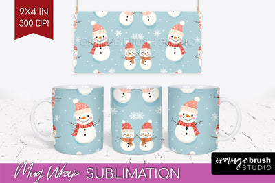 Snowman Mug Wrap - Cute Christmas Mug PNG Sublimation Sublimation OrangeBrushStudio 