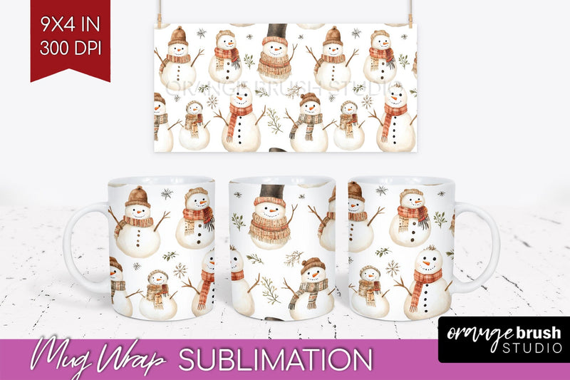 Snowman Mug Wrap - Cute Christmas Mug PNG Sublimation Sublimation OrangeBrushStudio 