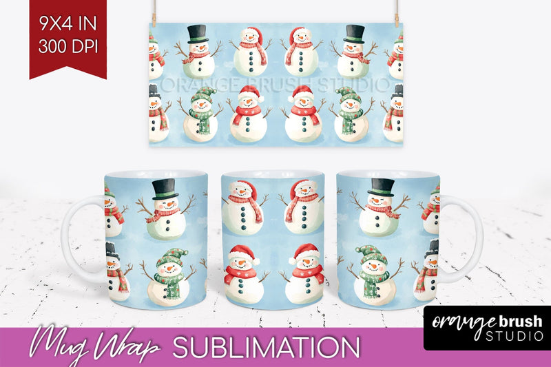 Snowman Mug Wrap - Cute Christmas Mug PNG Sublimation Sublimation OrangeBrushStudio 