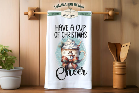 Snowman Mugs Christmas Cheer Kitchen Towel Sublimation PNG Sublimation Ewe-N-Me Designs 