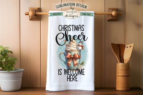 Snowman Mugs Christmas Cheer Kitchen Towel Sublimation PNG Sublimation Ewe-N-Me Designs 