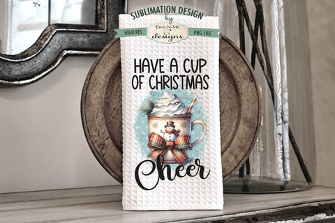 Snowman Mugs Christmas Cheer Kitchen Towel Sublimation PNG Sublimation Ewe-N-Me Designs 