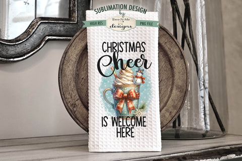 Snowman Mugs Christmas Cheer Kitchen Towel Sublimation PNG Sublimation Ewe-N-Me Designs 