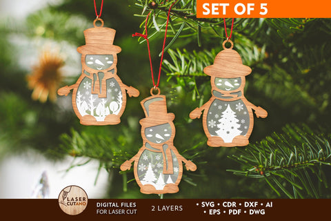 SNOWMAN Multilayer SET, Christmas Bundle Ornaments Home Decoratio, Laser Cut Templates SVG LaserCutano 