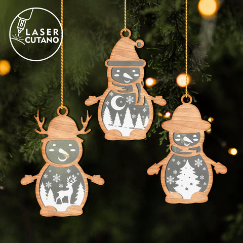 SNOWMAN Multilayer SET, Christmas Bundle Ornaments Home Decoratio, Laser Cut Templates SVG LaserCutano 