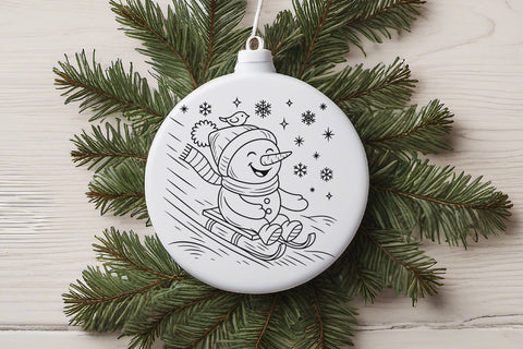 Snowman On Sled SVG | Cute Sledding Christmas Line Art SVG Tafti Art 