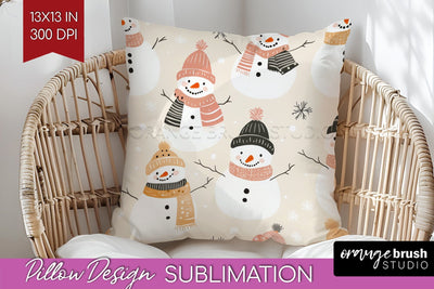 Snowman Pillow Sublimation - Cute Christmas Pillow Cover PNG Sublimation OrangeBrushStudio 