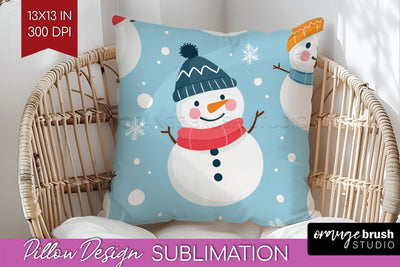 Snowman Pillow Sublimation - Cute Christmas Pillow Cover PNG Sublimation OrangeBrushStudio 