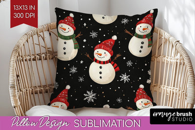 Snowman Pillow Sublimation - Cute Christmas Pillow Cover PNG Sublimation OrangeBrushStudio 