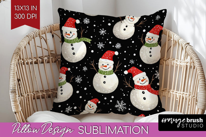 Snowman Pillow Sublimation - Cute Christmas Pillow Cover PNG Sublimation OrangeBrushStudio 