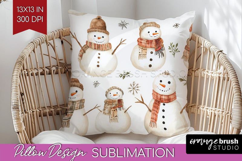 Snowman Pillow Sublimation - Cute Christmas Pillow Cover PNG Sublimation OrangeBrushStudio 