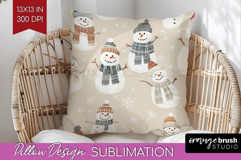 Snowman Pillow Sublimation - Cute Christmas Pillow Cover PNG Sublimation OrangeBrushStudio 