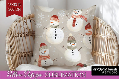 Snowman Pillow Sublimation - Cute Christmas Pillow Cover PNG Sublimation OrangeBrushStudio 