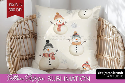 Snowman Pillow Sublimation - Cute Christmas Pillow Cover PNG Sublimation OrangeBrushStudio 