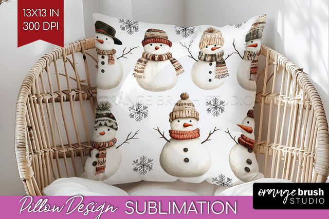 Snowman Pillow Sublimation - Cute Christmas Pillow Cover PNG Sublimation OrangeBrushStudio 