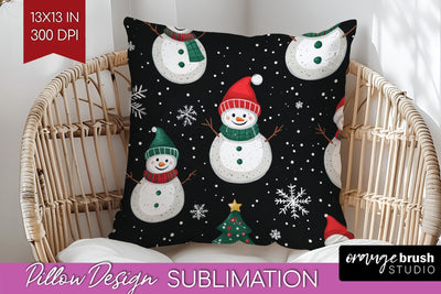 Snowman Pillow Sublimation - Cute Christmas Pillow Cover PNG Sublimation OrangeBrushStudio 