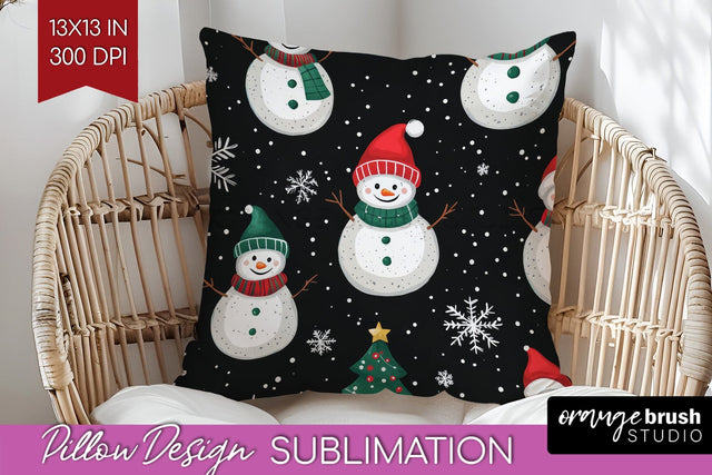 Snowman Pillow Sublimation - Cute Christmas Pillow Cover PNG Sublimation OrangeBrushStudio 
