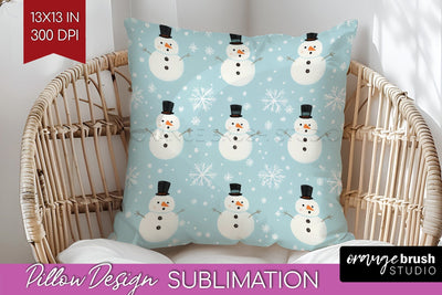 Snowman Pillow Sublimation - Cute Christmas Pillow Cover PNG Sublimation OrangeBrushStudio 