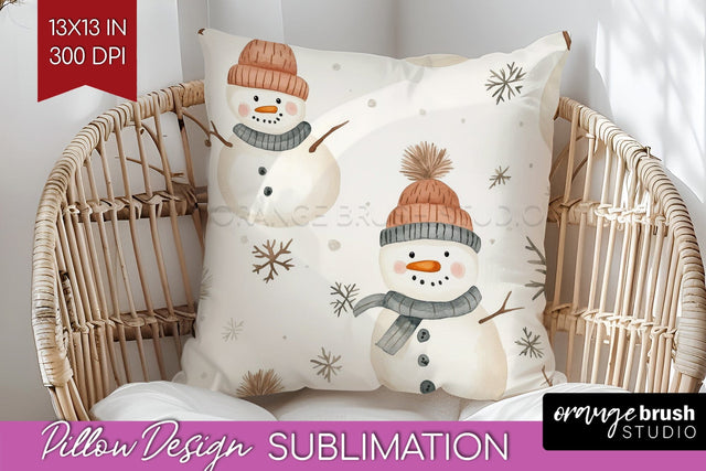 Snowman Pillow Sublimation - Cute Christmas Pillow Cover PNG Sublimation OrangeBrushStudio 
