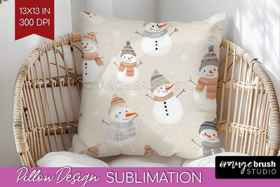 Snowman Pillow Sublimation - Cute Christmas Pillow Cover PNG Sublimation OrangeBrushStudio 