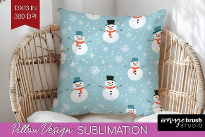 Snowman Pillow Sublimation - Cute Christmas Pillow Cover PNG Sublimation OrangeBrushStudio 