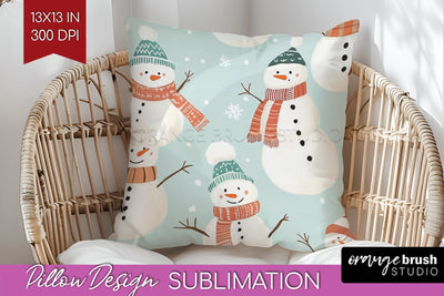Snowman Pillow Sublimation - Cute Christmas Pillow Cover PNG Sublimation OrangeBrushStudio 