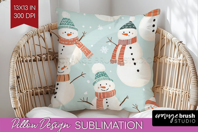 Snowman Pillow Sublimation - Cute Christmas Pillow Cover PNG Sublimation OrangeBrushStudio 