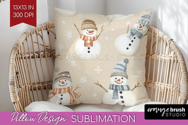 Snowman Pillow Sublimation - Cute Christmas Pillow Cover PNG Sublimation OrangeBrushStudio 