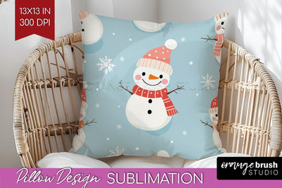 Snowman Pillow Sublimation - Cute Christmas Pillow Cover PNG Sublimation OrangeBrushStudio 