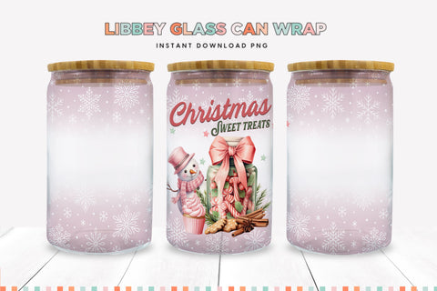 Snowman Pink Christmas Glass Can Sublimation PNG Sublimation BijouBay 