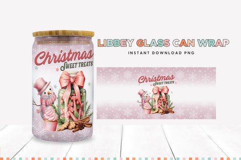 Snowman Pink Christmas Glass Can Sublimation PNG Sublimation BijouBay 