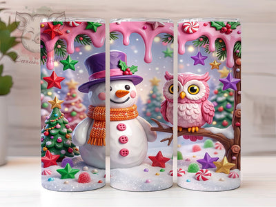 Snowman & Pink Owl 20oz Tumbler, Snowman Pink Owl, Pink Owl Tumbler, Snowman Owl Tumbler, Snowman Tumbler, Pink Owl PNG, Snowman Owl PNG, 20oz Tumbler Wrap Sublimation Lara' s Designs 