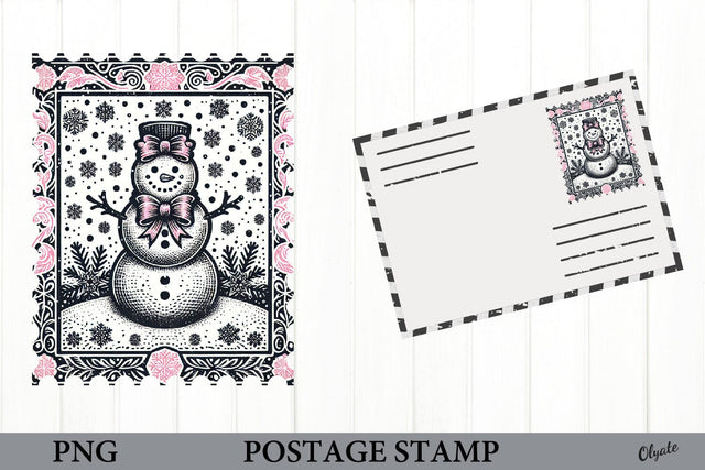 Snowman Postage Stamp PNG. Christmas Mark Sublimation Olga Terlyanskaya 