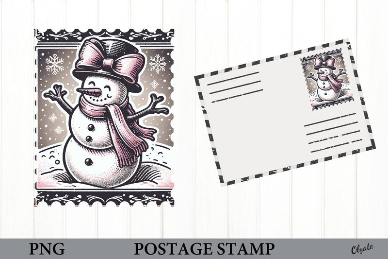 Snowman Postage Stamp PNG. Christmas Stamp Sublimation Sublimation Olga Terlyanskaya 