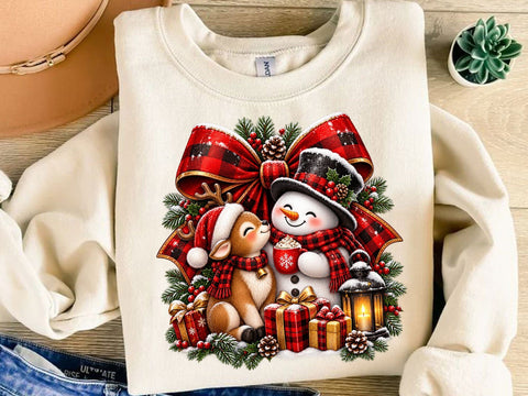 Snowman Reindeer Christmas Plaid Bow PNG SVG artprintfile 