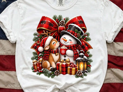 Snowman Reindeer Christmas Plaid Bow PNG SVG artprintfile 