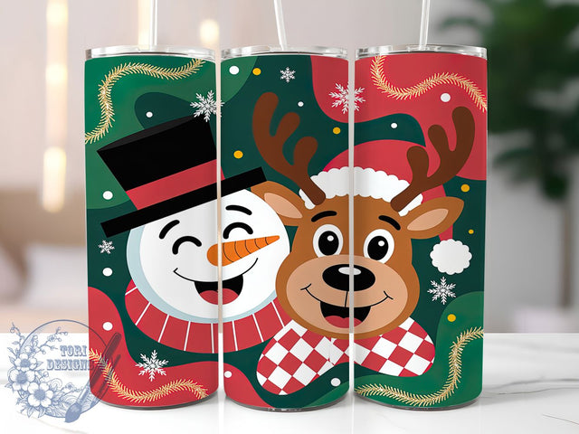 Snowman Reindeer Christmas Tumbler, Christmas Wrap Design, Winter Holiday Pattern, Sublimation Cup, 20oz Skinny Tumbler, Festive Drinkware, Cozy Christmas Style Sublimation ToriDesigns 