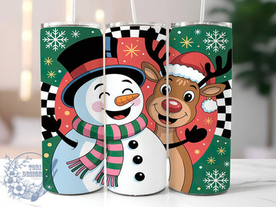 Snowman Reindeer Christmas Tumbler, Christmas Wrap Design, Winter Holiday Pattern, Sublimation Cup, 20oz Skinny Tumbler, Festive Drinkware, Cozy Christmas Style Sublimation ToriDesigns 