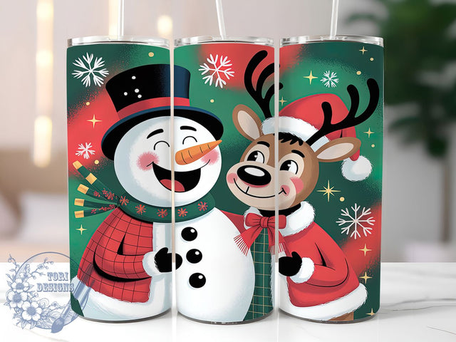 Snowman Reindeer Christmas Tumbler, Christmas Wrap Design, Winter Holiday Pattern, Sublimation Cup, 20oz Skinny Tumbler, Festive Drinkware, Cozy Christmas Style Sublimation ToriDesigns 