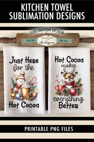 Snowman Reindeer Hot Cocoa Kitchen Towel Sublimation Designs Sublimation Ewe-N-Me Designs 