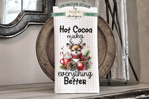 Snowman Reindeer Hot Cocoa Kitchen Towel Sublimation Designs Sublimation Ewe-N-Me Designs 